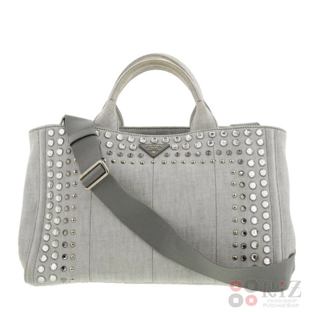 PRADA Canapa Denim Tote Bag Handbag Gray